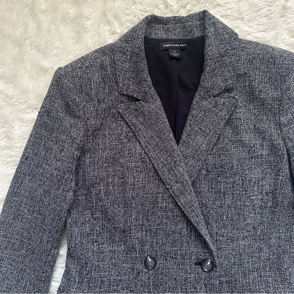 Something Navy Blazer Double Breasted Suit Jacket Gray Tweed Sz M NWT New - Picture 5 of 13